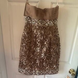 NWT SUE WONG Strapless Taupe Embellished Party Holiday Formal Homecoming Dress